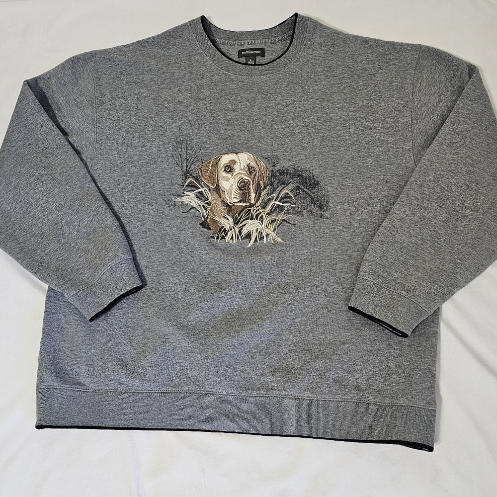 Vintage Style Dog Graphic Crewneck Sweatshirt – Gray – Size L